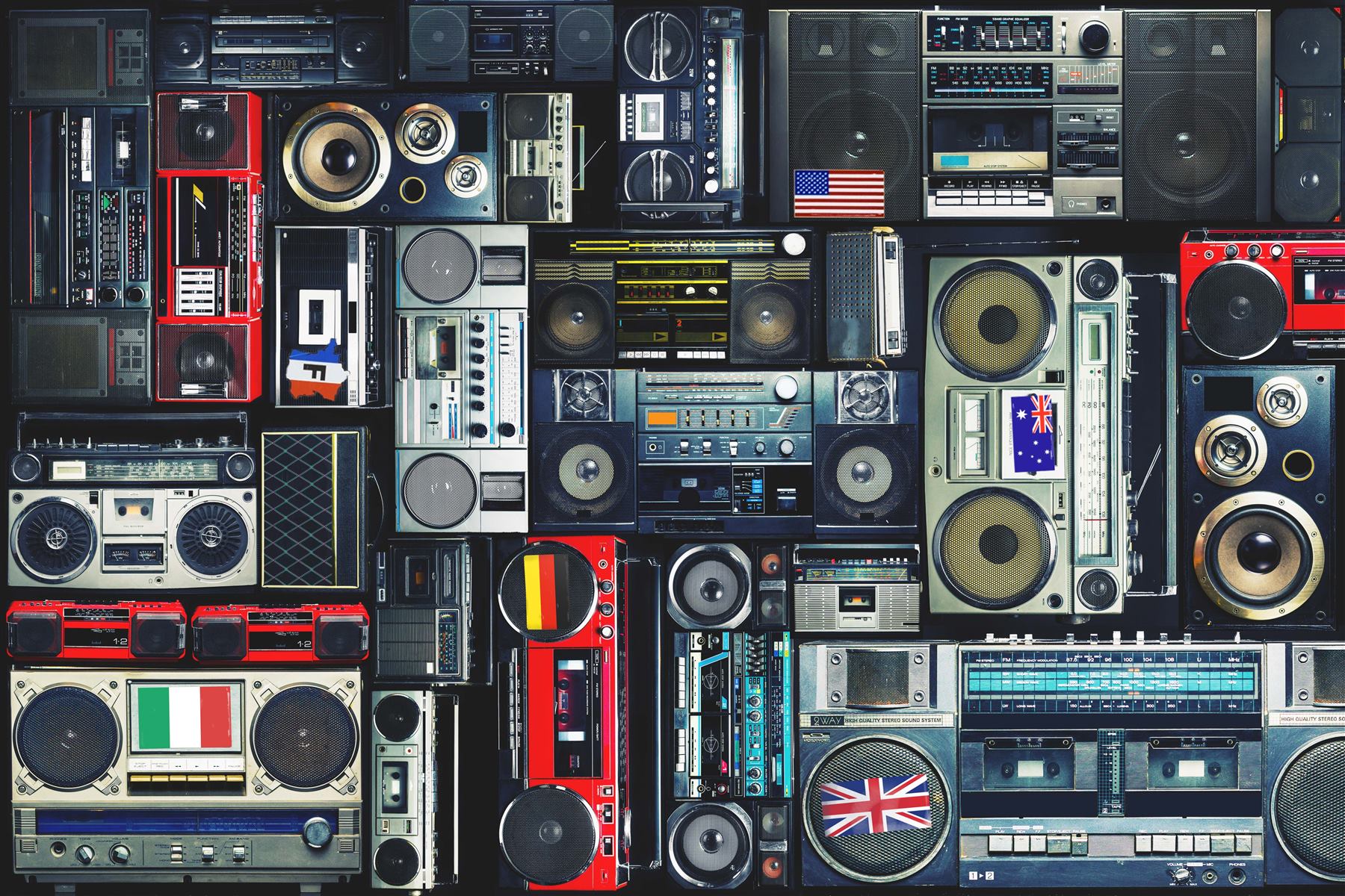 Radios with flags of many nations